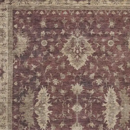 Burgundy And Beige Floral Washable Indoor Outdoor Area Rug Photo 4