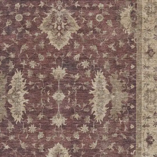 Burgundy And Beige Floral Washable Indoor Outdoor Area Rug Photo 3