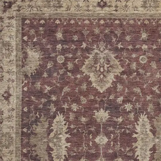 Burgundy And Beige Floral Washable Indoor Outdoor Area Rug Photo 3