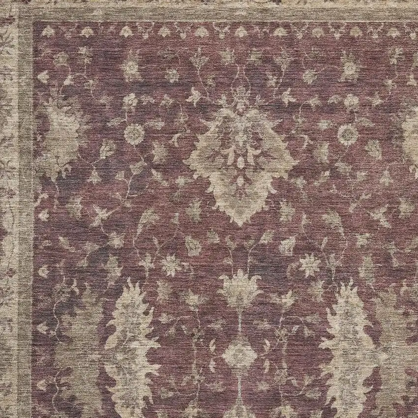 Burgundy And Beige Oriental Washable Area Rug With UV Protection Photo 2