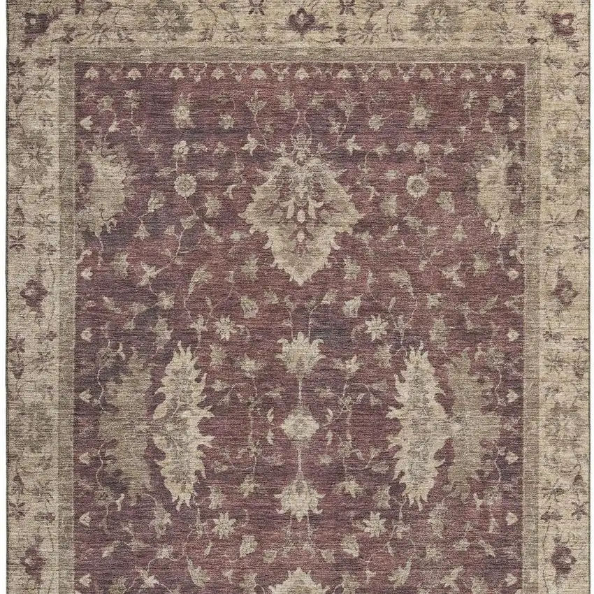Burgundy And Beige Oriental Washable Area Rug With UV Protection Photo 3