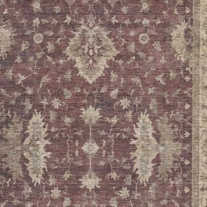 Burgundy And Beige Oriental Washable Area Rug With UV Protection Photo 2
