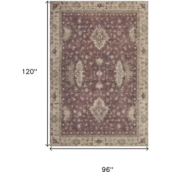 Burgundy And Beige Oriental Washable Area Rug With UV Protection Photo 9