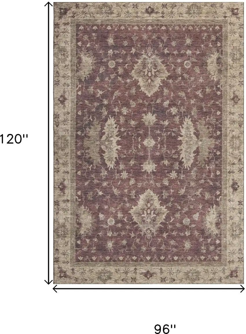Burgundy And Beige Oriental Washable Area Rug With UV Protection Photo 9
