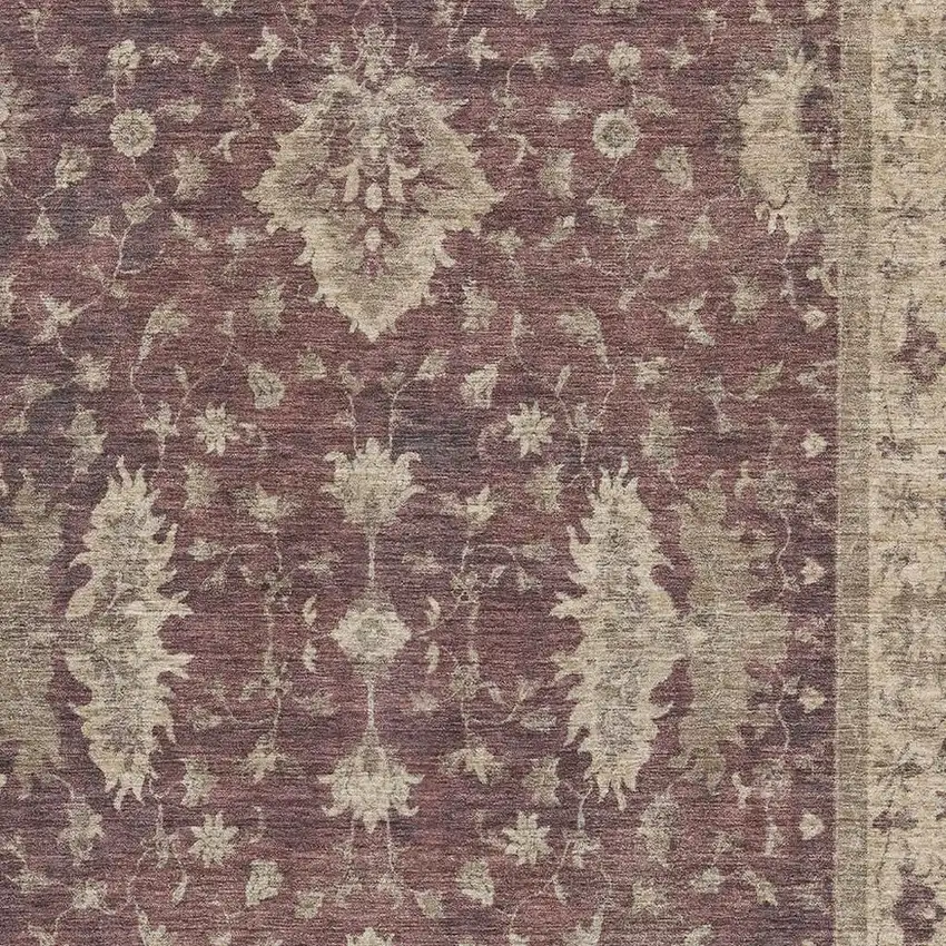 Burgundy And Beige Oriental Washable Area Rug With UV Protection Photo 2