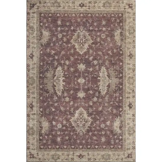 Burgundy And Beige Oriental Washable Area Rug With UV Protection Photo 1