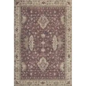 Photo of Burgundy And Beige Oriental Washable Area Rug With UV Protection
