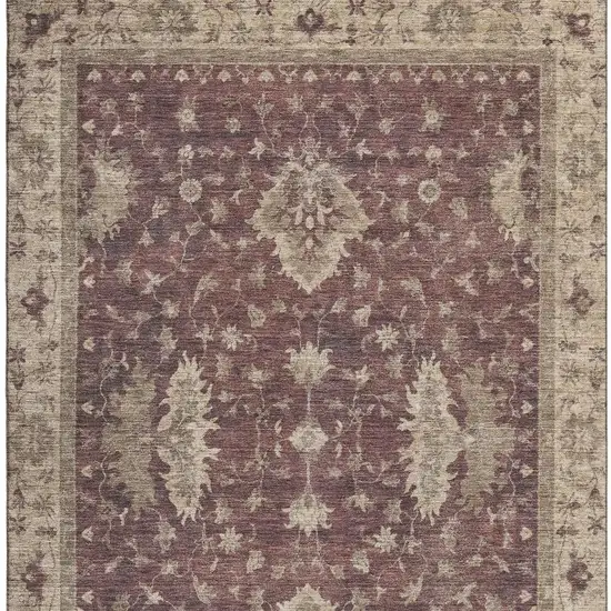 Burgundy And Beige Oriental Washable Area Rug With UV Protection Photo 3