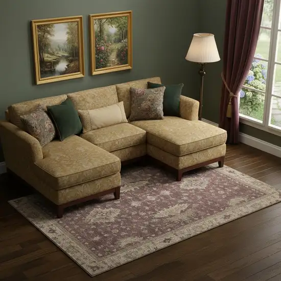 Burgundy And Beige Oriental Washable Area Rug With UV Protection Photo 2