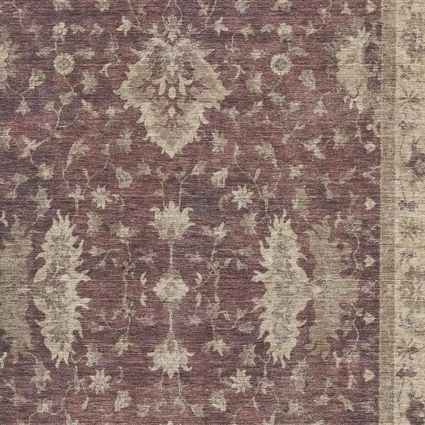 Burgundy And Beige Oriental Washable Area Rug With UV Protection Photo 2
