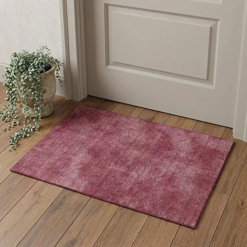 Burgundy And Blush Abstract Washable Area Rug With UV Protection Photo 1