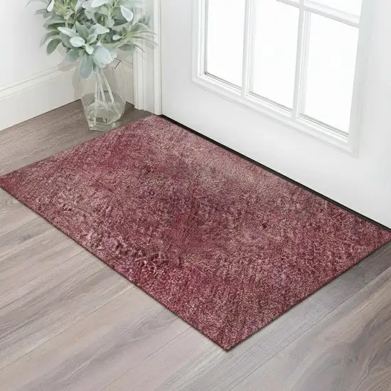 Burgundy And Blush Abstract Washable Area Rug With UV Protection Photo 2