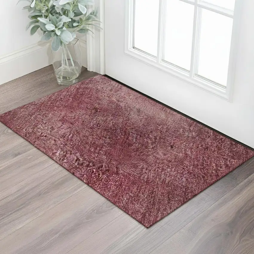 Burgundy And Blush Abstract Washable Area Rug With UV Protection Photo 2