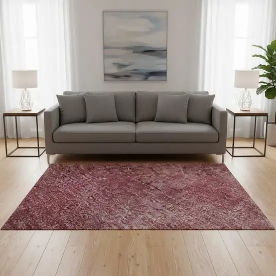 Burgundy And Blush Abstract Washable Area Rug With UV Protection Photo 2
