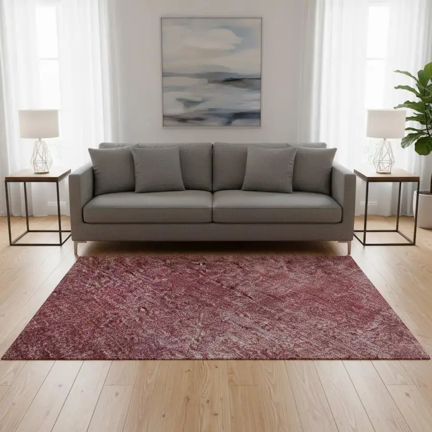 Burgundy And Blush Abstract Washable Area Rug With UV Protection Photo 2