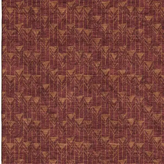 Burgundy And Brown Geometric Washable Area Rug With UV Protection Photo 3
