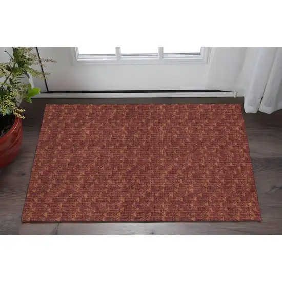 Burgundy And Brown Geometric Washable Area Rug With UV Protection Photo 2