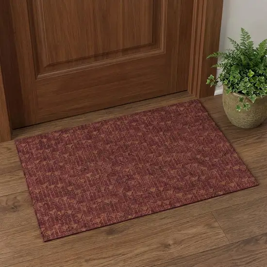 Burgundy And Brown Geometric Washable Area Rug With UV Protection Photo 1