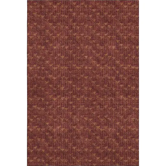 Burgundy And Brown Geometric Washable Area Rug With UV Protection Photo 1