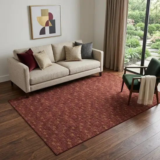 Burgundy And Brown Geometric Washable Area Rug With UV Protection Photo 1