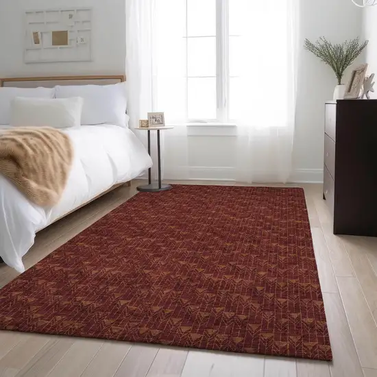 Burgundy And Brown Geometric Washable Area Rug With UV Protection Photo 5