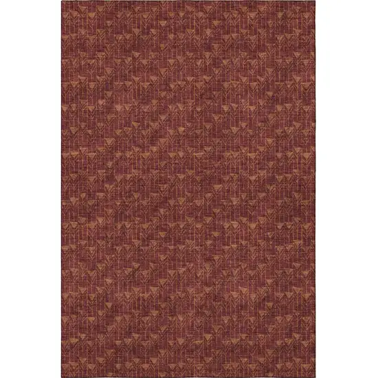 Burgundy And Brown Geometric Washable Area Rug With UV Protection Photo 4