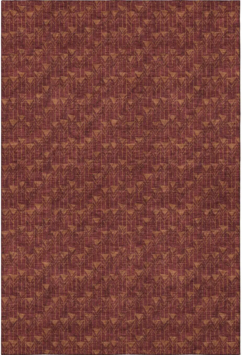 Burgundy And Brown Geometric Washable Area Rug With UV Protection Photo 4