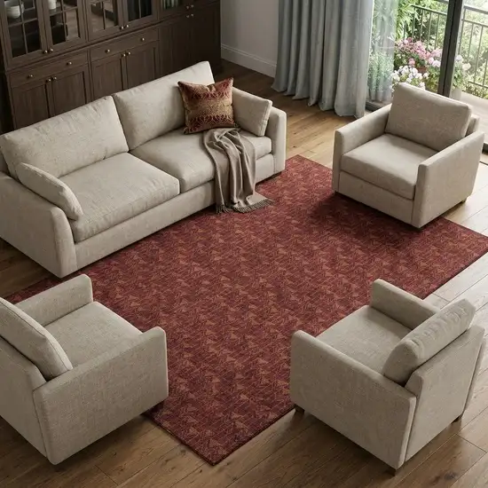 Burgundy And Brown Geometric Washable Area Rug With UV Protection Photo 1
