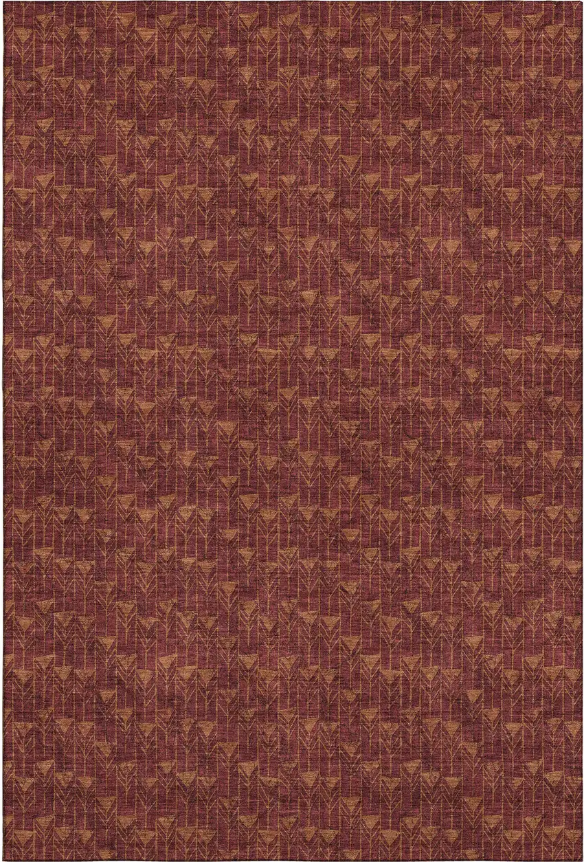 Burgundy And Brown Geometric Washable Area Rug With UV Protection Photo 1