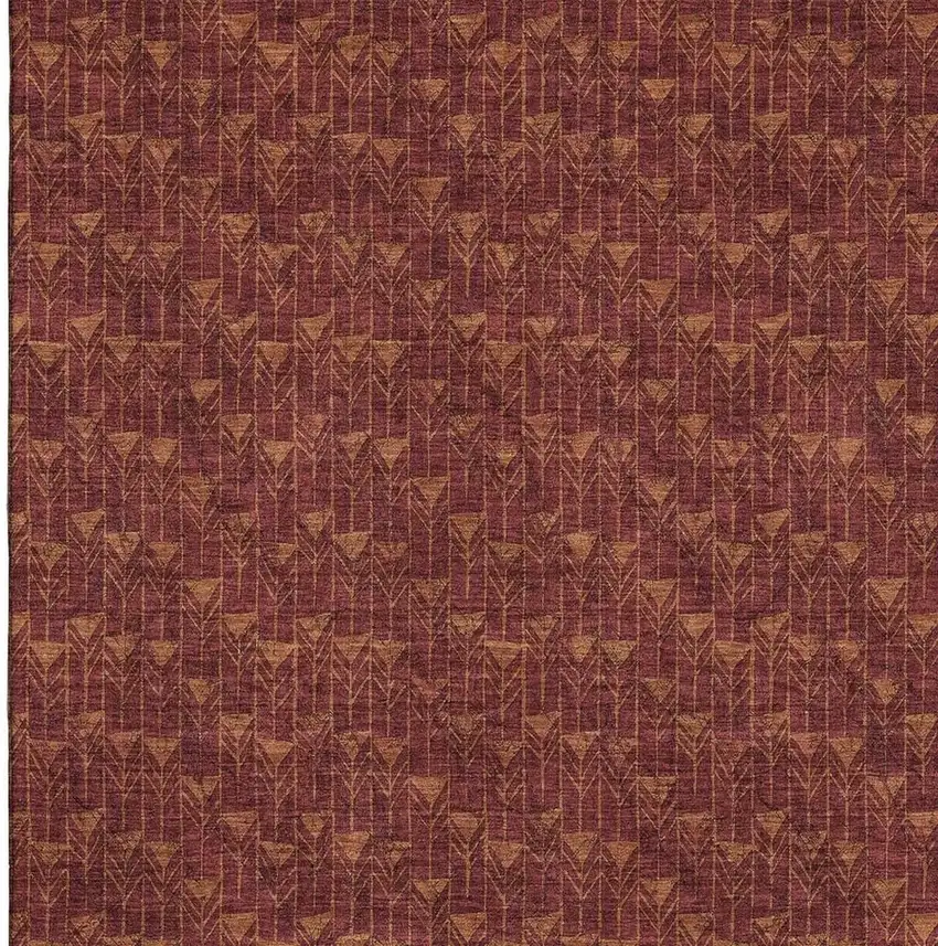 Burgundy And Brown Geometric Washable Area Rug With UV Protection Photo 4