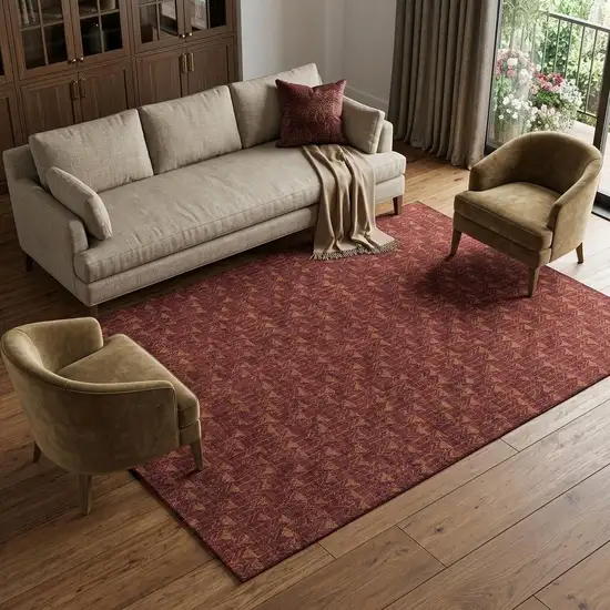 Burgundy And Brown Geometric Washable Area Rug With UV Protection Photo 1