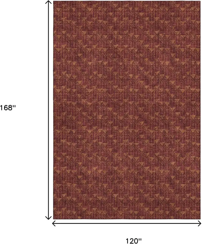 Burgundy And Brown Geometric Washable Area Rug With UV Protection Photo 3