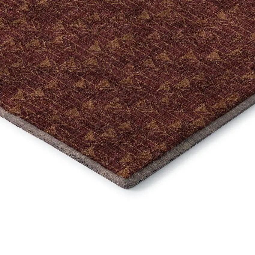 Burgundy And Brown Geometric Washable Area Rug With UV Protection Photo 8