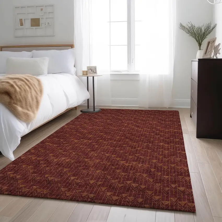 Burgundy And Brown Geometric Washable Area Rug With UV Protection Photo 5