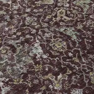 Photo of Burgundy And Gray Damask Washable Indoor Outdoor Area Rug
