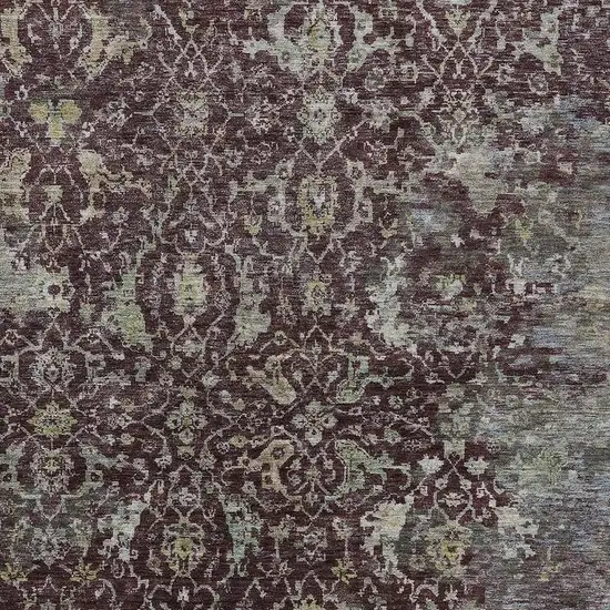 Burgundy And Gray Damask Washable Indoor Outdoor Area Rug Photo 3