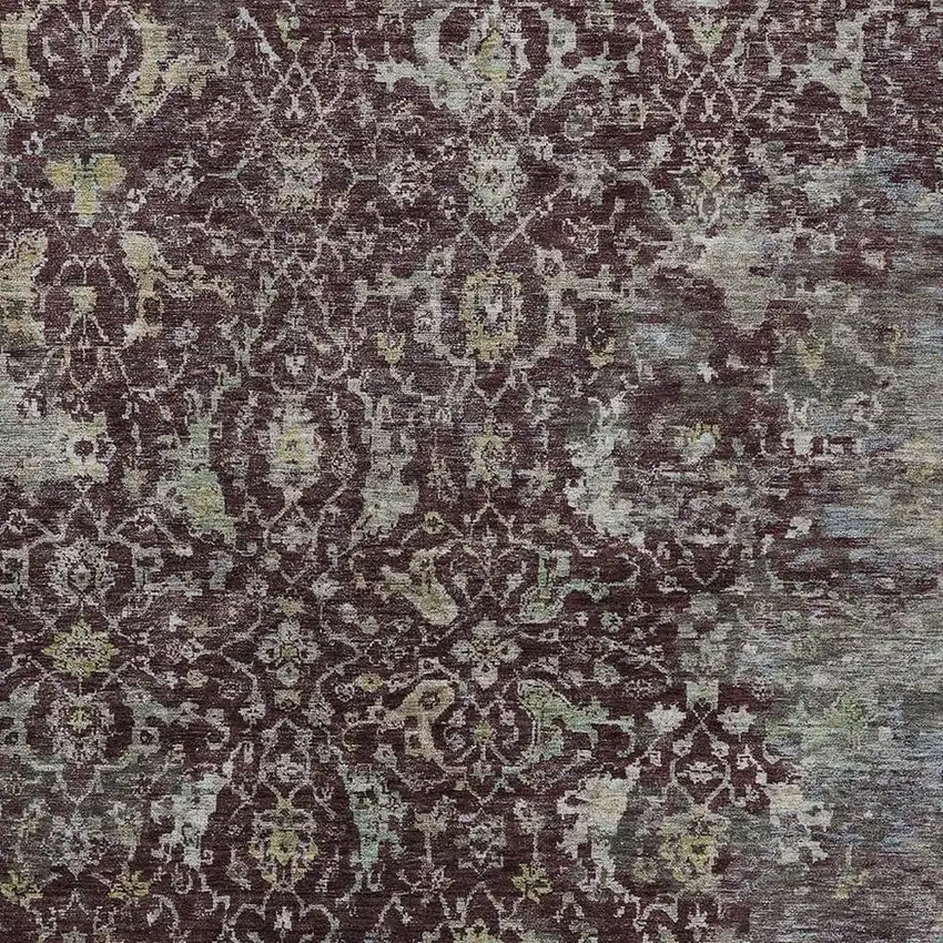 Burgundy And Gray Damask Washable Indoor Outdoor Area Rug Photo 3