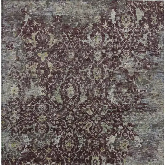 Burgundy And Gray Damask Washable Indoor Outdoor Area Rug Photo 5