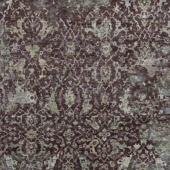 Burgundy And Gray Damask Washable Indoor Outdoor Area Rug Photo 4