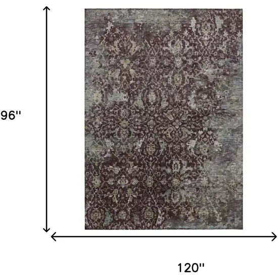 Burgundy And Gray Damask Washable Indoor Outdoor Area Rug Photo 3