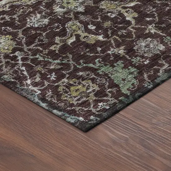 Burgundy And Gray Damask Washable Indoor Outdoor Area Rug Photo 9