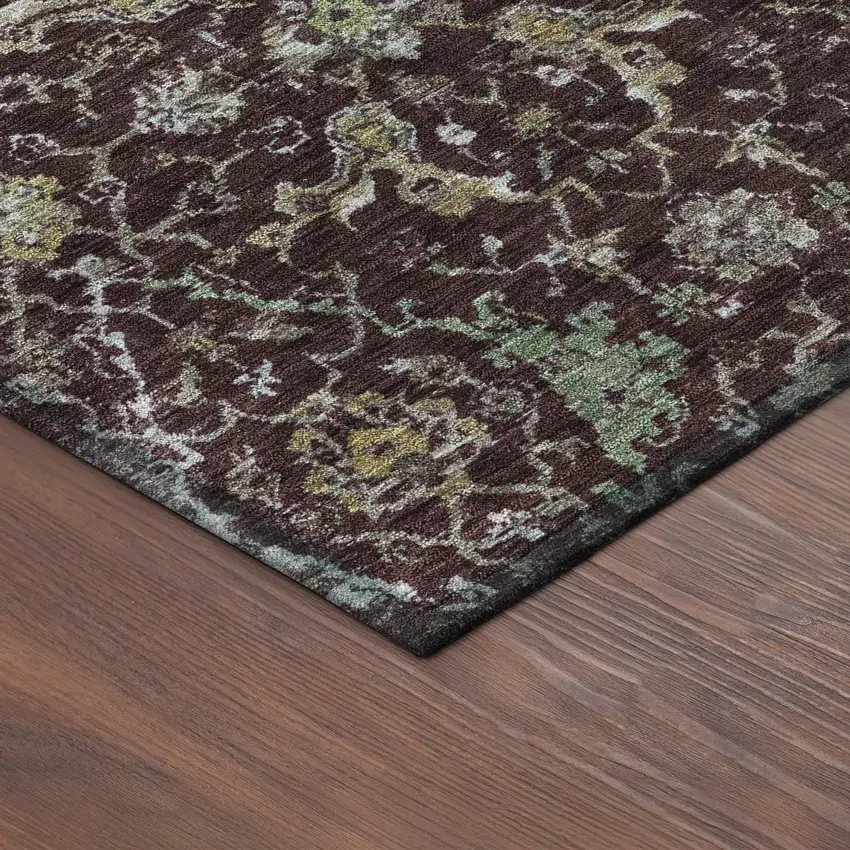 Burgundy And Gray Damask Washable Indoor Outdoor Area Rug Photo 9