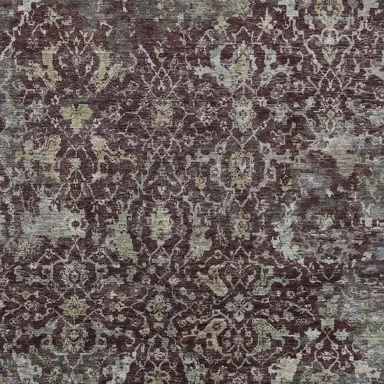 Burgundy And Gray Damask Washable Indoor Outdoor Area Rug Photo 2