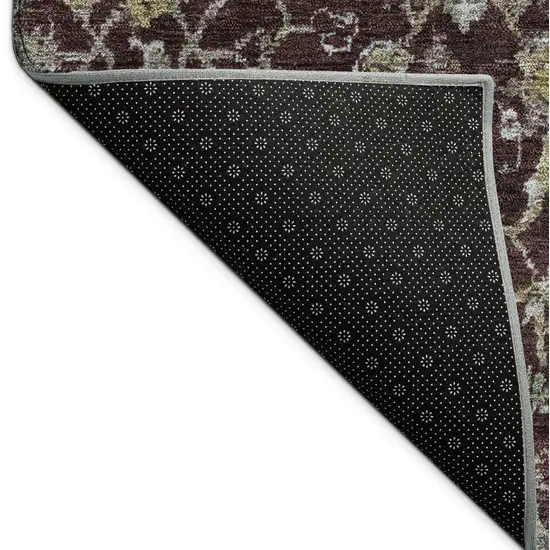 Burgundy And Gray Damask Washable Indoor Outdoor Area Rug Photo 9