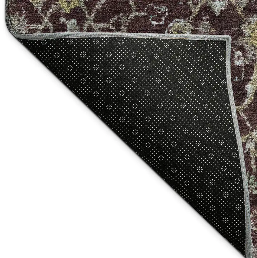 Burgundy And Gray Damask Washable Indoor Outdoor Area Rug Photo 9