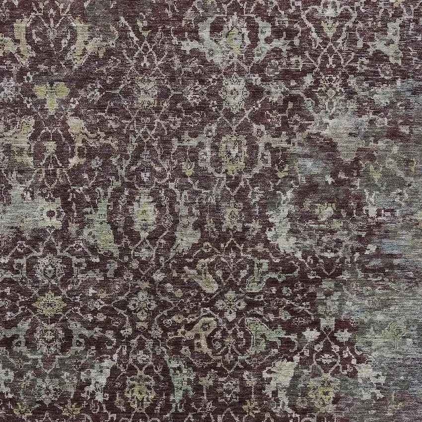 Burgundy And Gray Damask Washable Indoor Outdoor Area Rug Photo 2