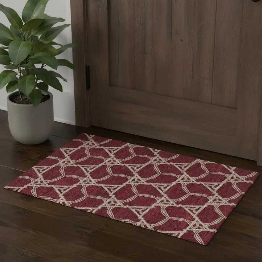 Burgundy And Gray Geometric Washable Area Rug With UV Protection Photo 1