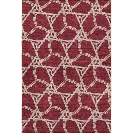Burgundy And Gray Geometric Washable Area Rug With UV Protection Photo 1
