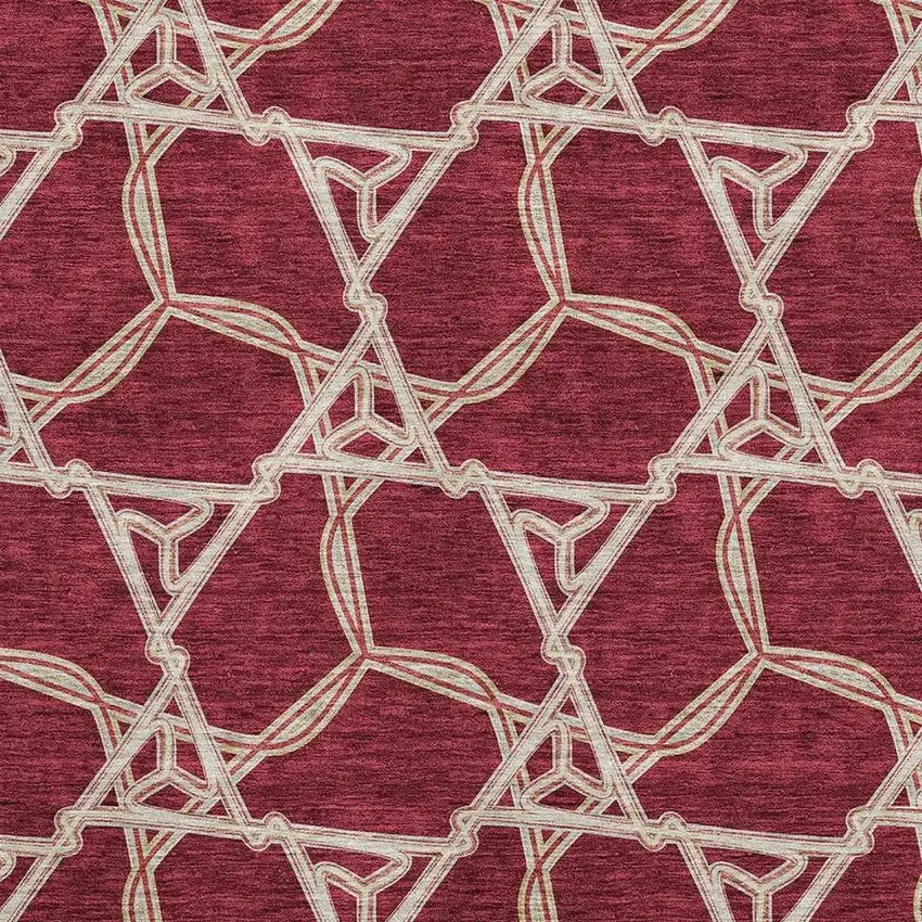 Burgundy And Gray Geometric Washable Area Rug With UV Protection Photo 2