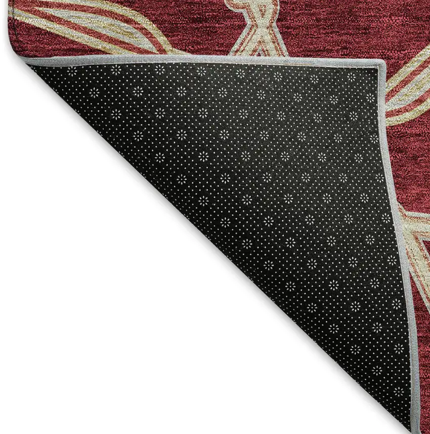 Burgundy And Gray Geometric Washable Area Rug With UV Protection Photo 6